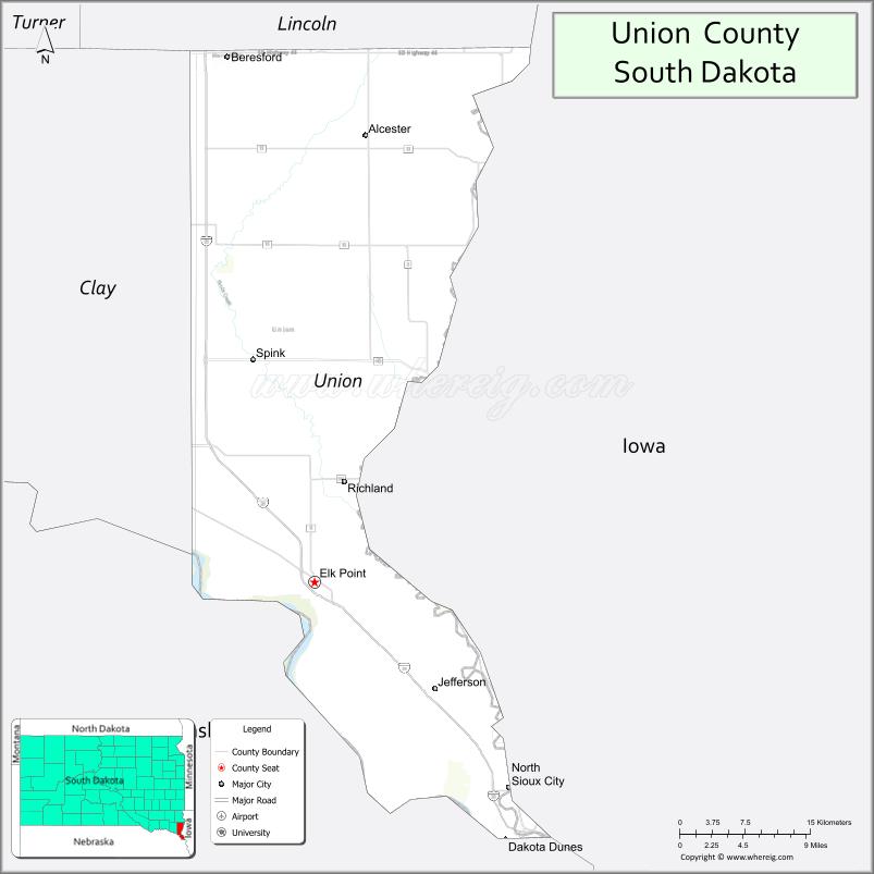 Map of Union County, South Dakota