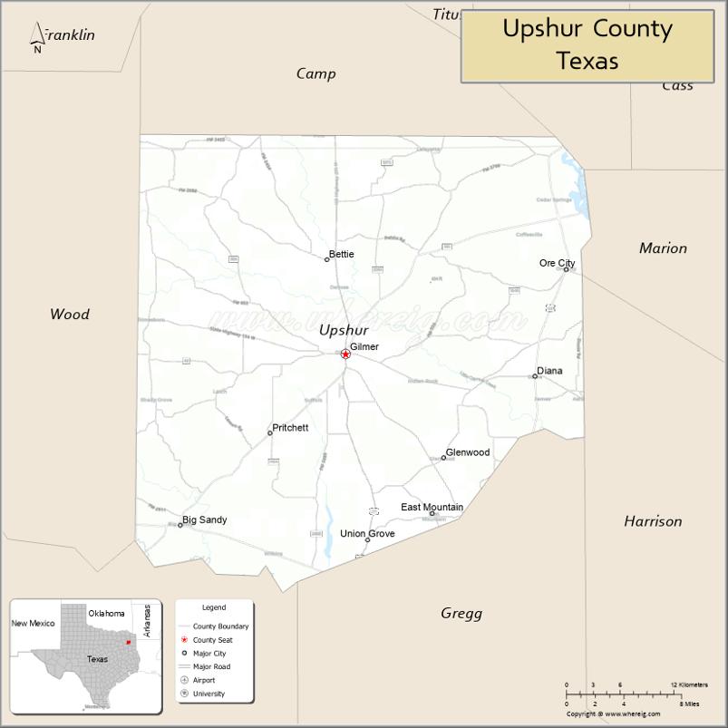 Map of Upshur County, Texas