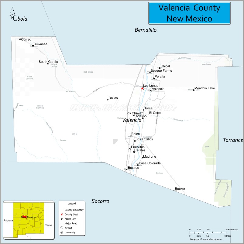 Map of Valencia County, New Mexico