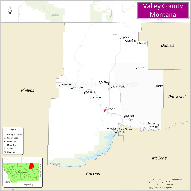 Map of Valley County, Montana