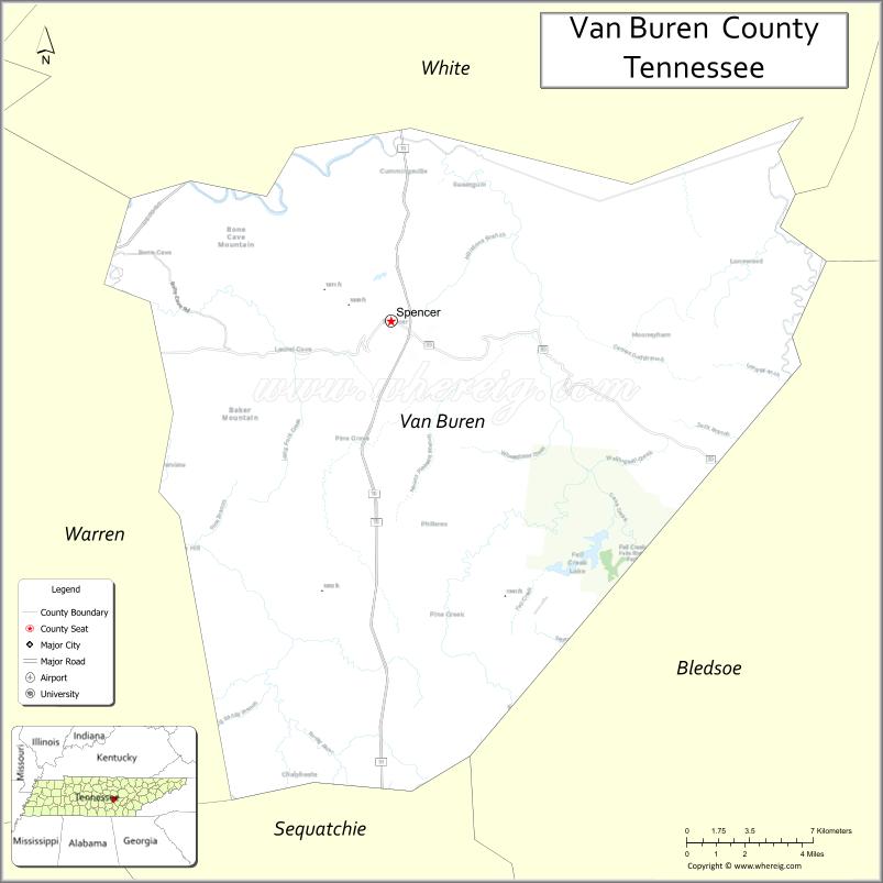 Map of Van Buren County, Tennessee
