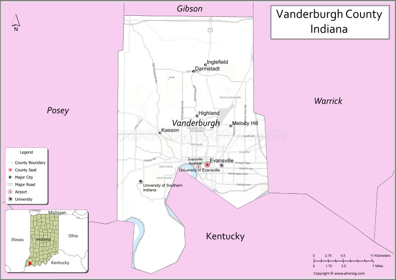 Map of Vanderburgh County, Indiana