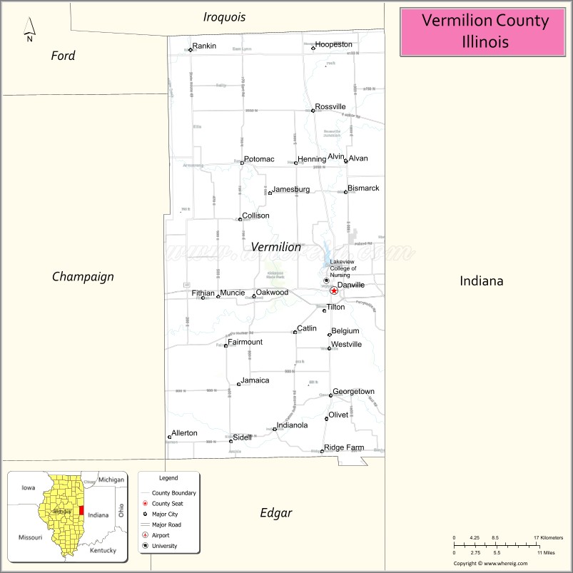Vermilion County Map, Illinois