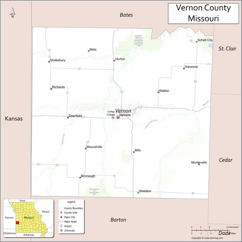 Map of Vernon County, Missouri