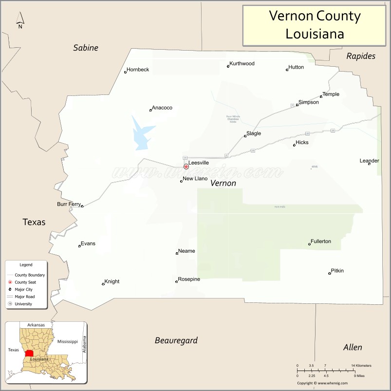 Map of Vernon Parish, Louisiana
