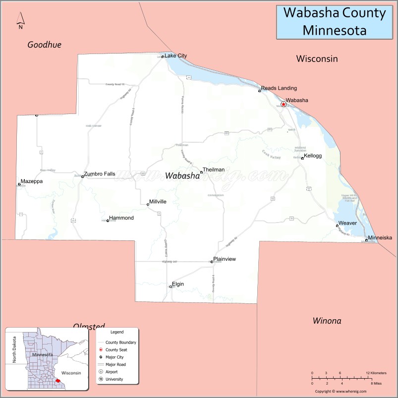 Map of Wabasha County, Minnesota