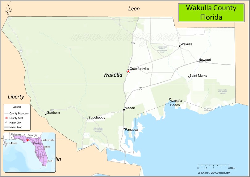 Map of Wakulla County, Florida