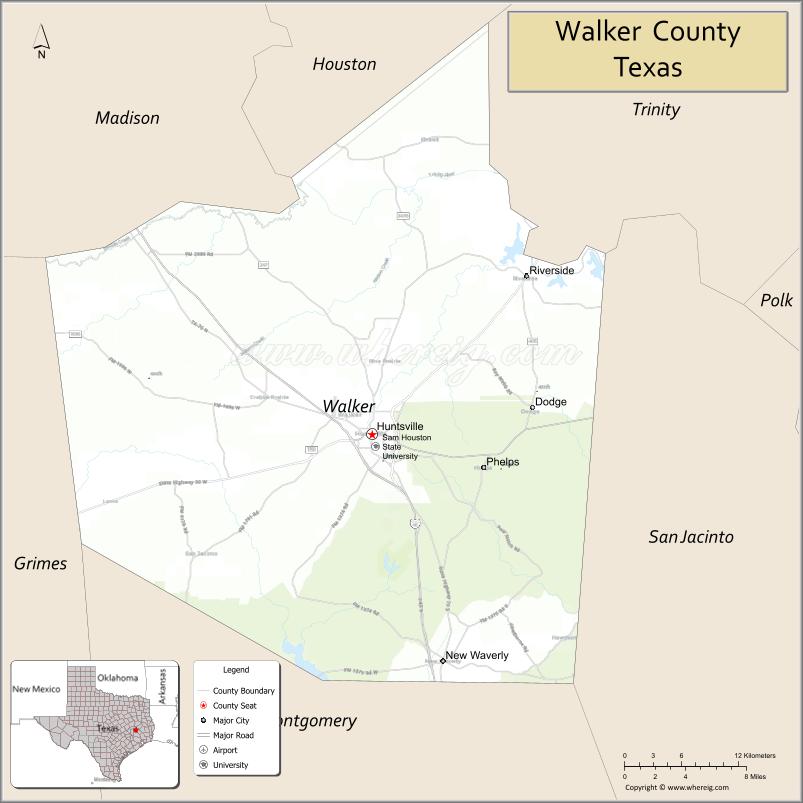 Map of Walker County, Texas
