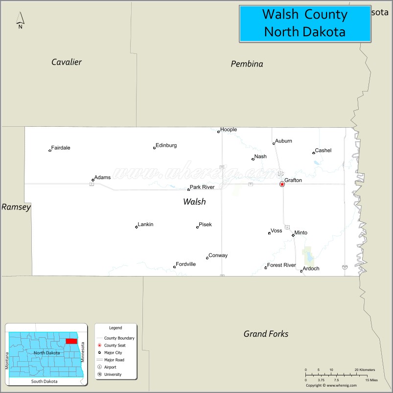 Map of Walsh County, North Dakota