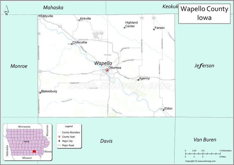 Map of Wapello County, Iowa