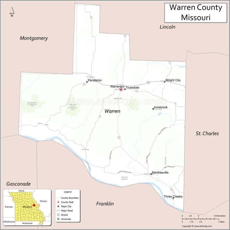 Map of Warren County, Missouri