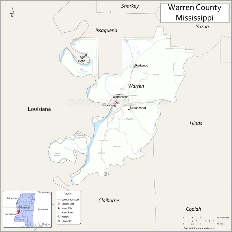 Map of Warren County, Mississippi