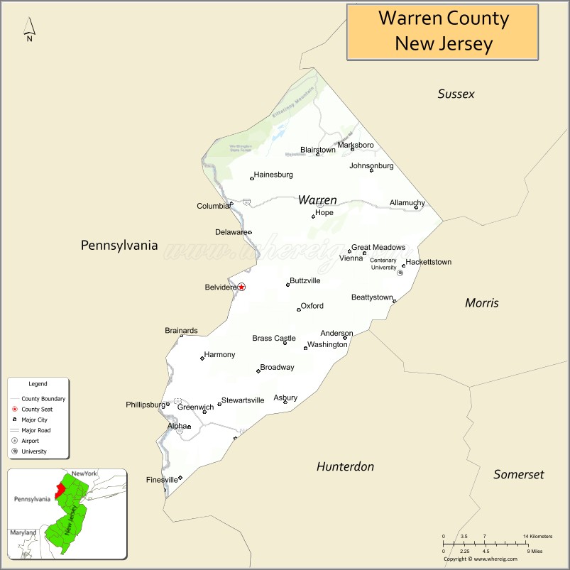 Map of Warren County, New Jersey