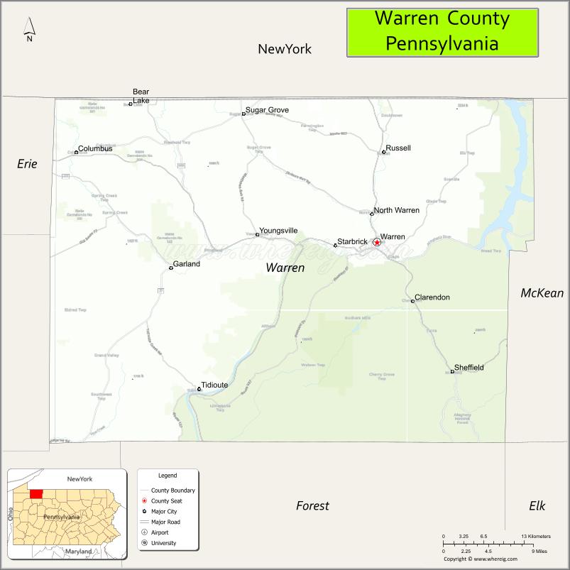 Map of Warren County, Pennsylvania