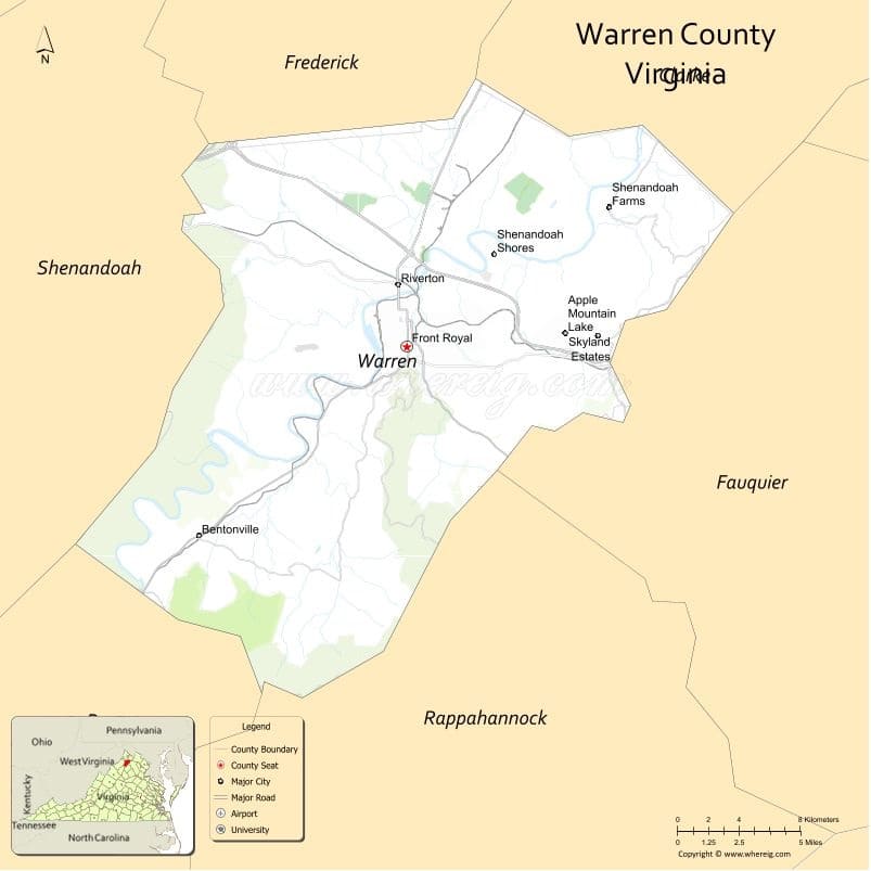 Warren County Map, Virginia, USA