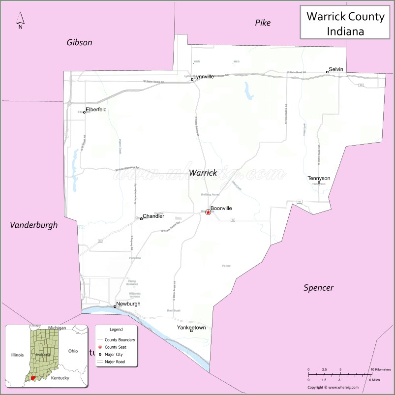 Map of Warrick County, Indiana