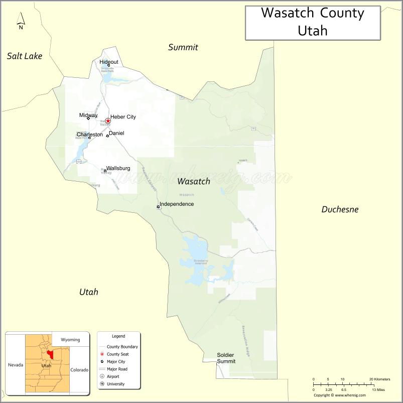 Map of Wasatch County, Utah