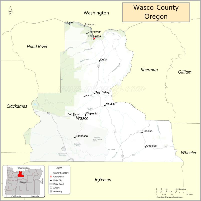 Map of Wasco County, Oregon