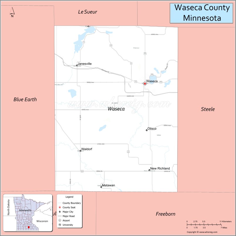 Map of Waseca County, Minnesota