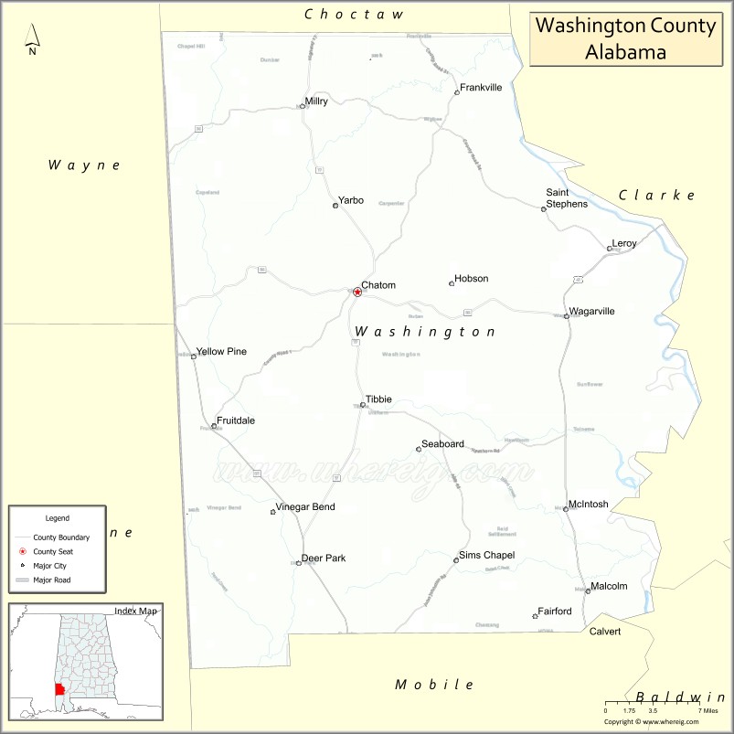 Map of Washington County, Alabama