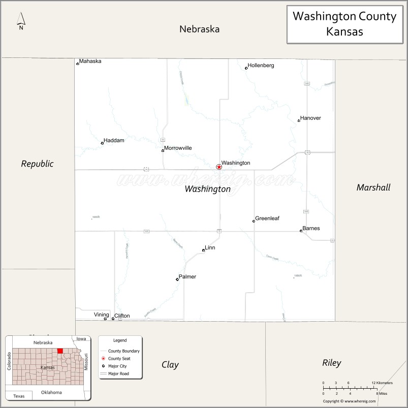 Map of Washington County, Kansas