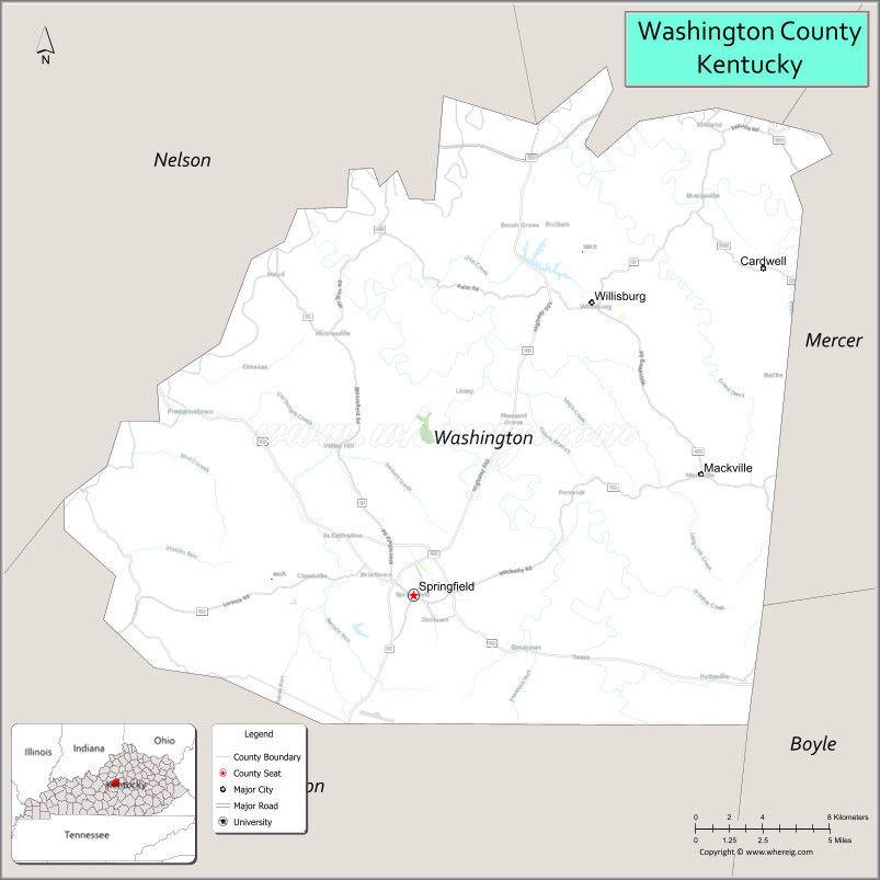 Map of Washington County, Kentucky