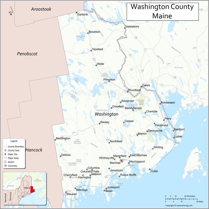 Map of Washington County, Maine