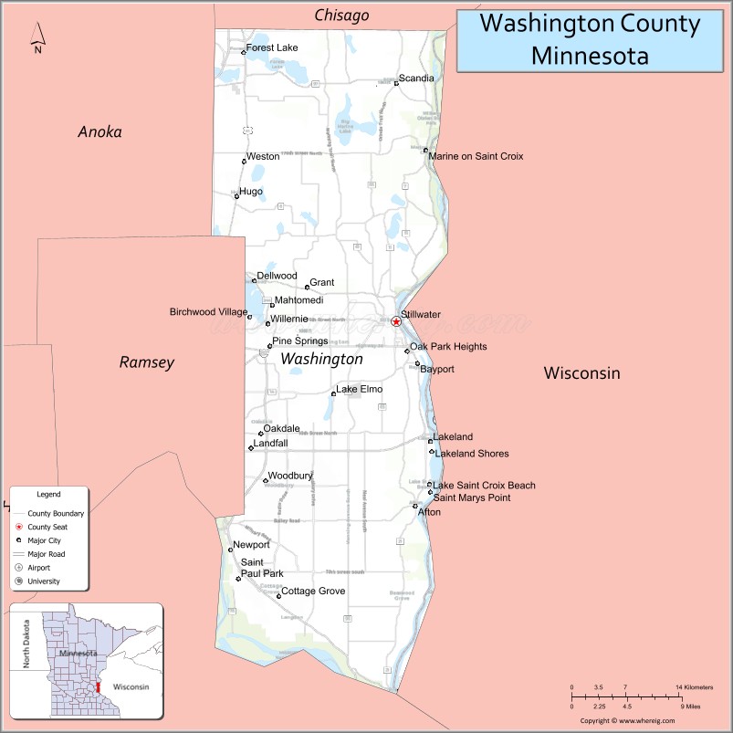 Map of Washington County, Minnesota