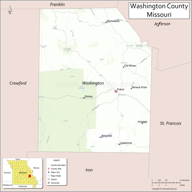 Map of Washington County, Missouri
