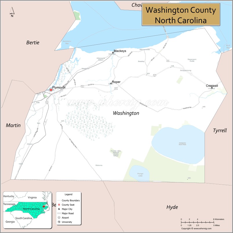 Map of Washington County, North Carolina