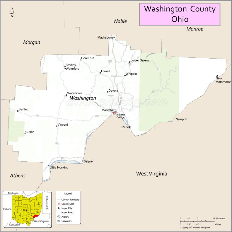 Map of Washington County, Ohio