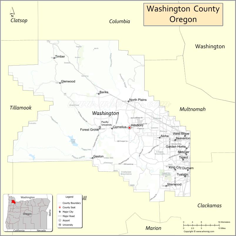 Map of Washington County, Oregon