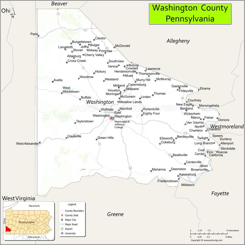 Map of Washington County, Pennsylvania