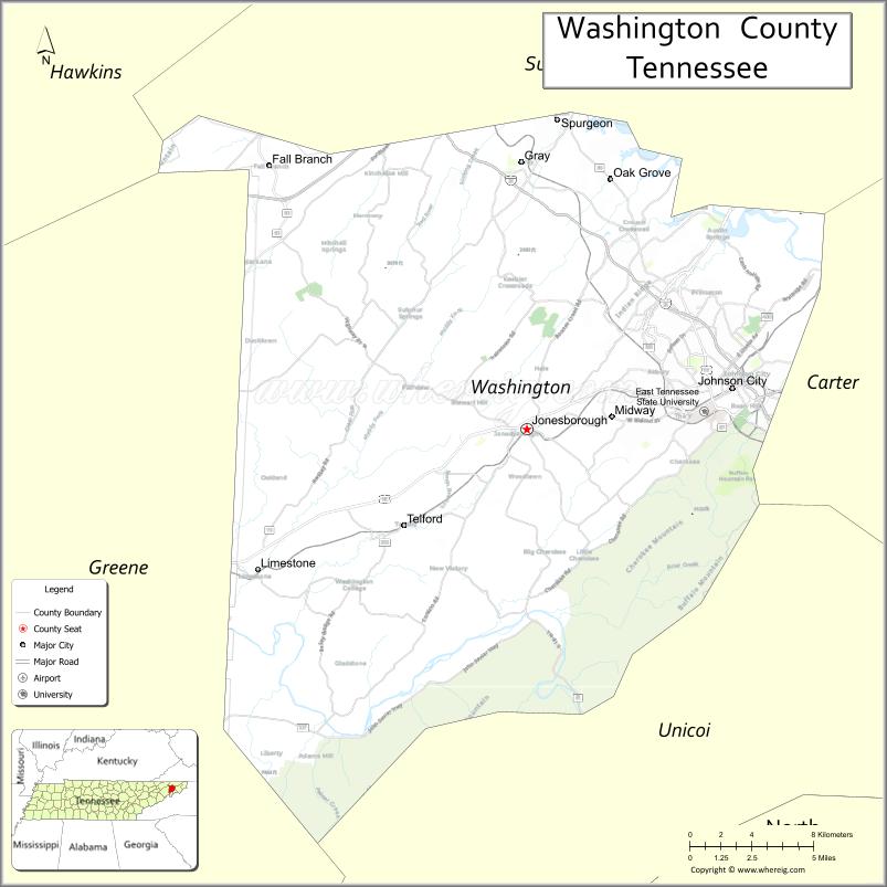 Map of Washington County, Tennessee