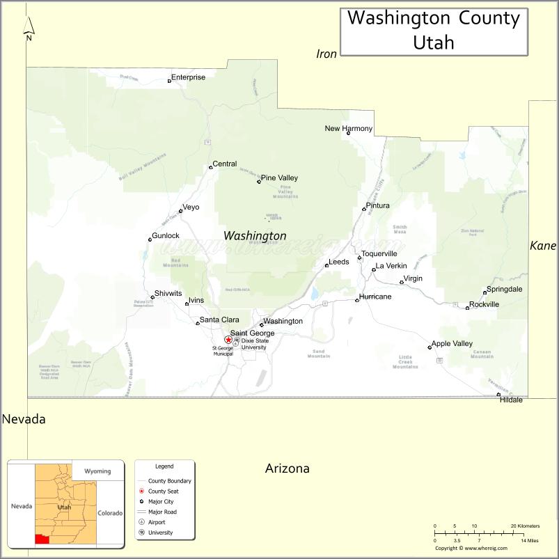 Map of Washington County, Utah