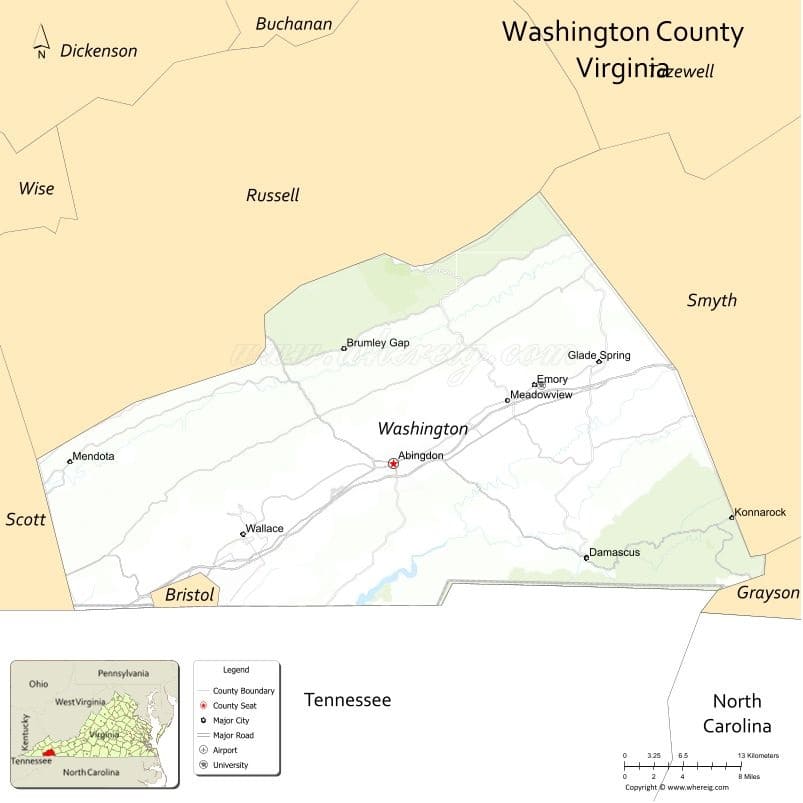 Washington County Map, Virginia, USA