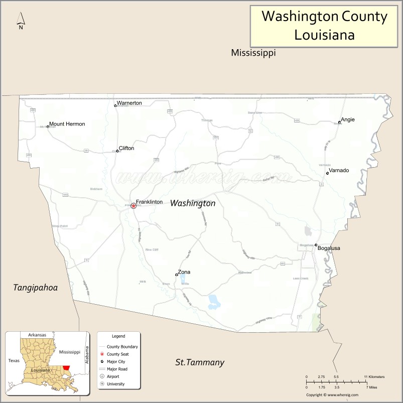 Map of Washington Parish, Louisiana