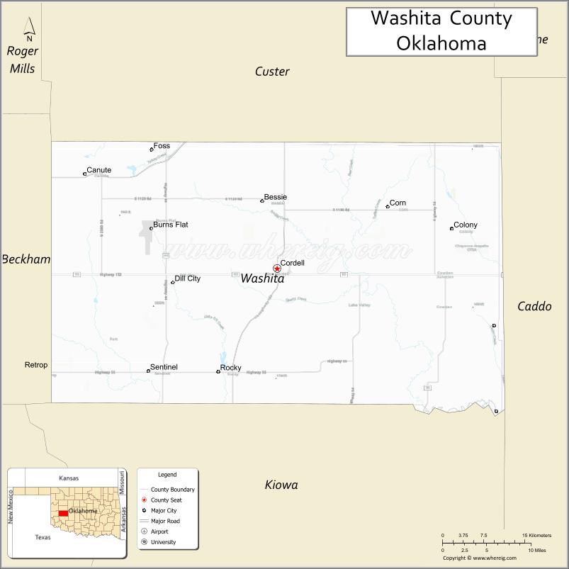 Map of Washita County, Oklahoma