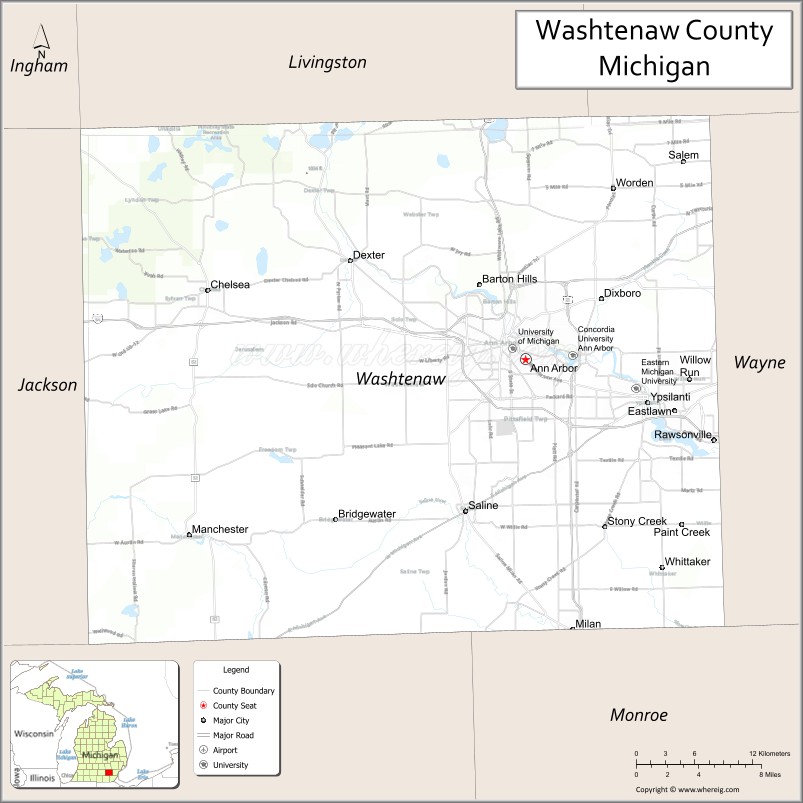 Map of Washtenaw County, Michigan