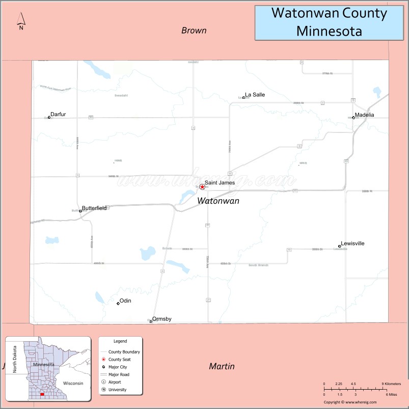 Map of Watonwan County, Minnesota