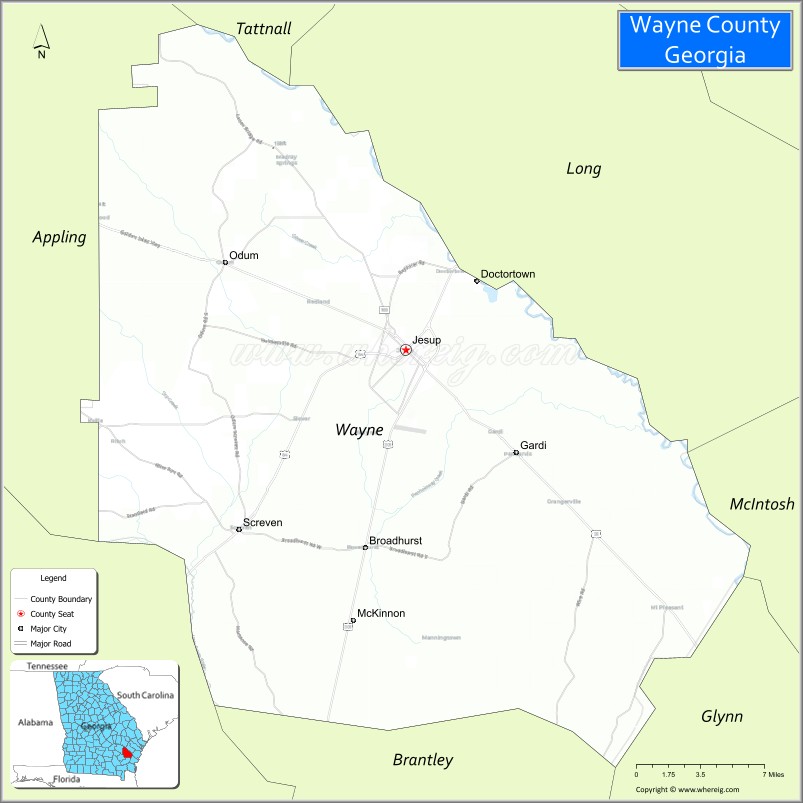 Map of Wayne County, Georgia