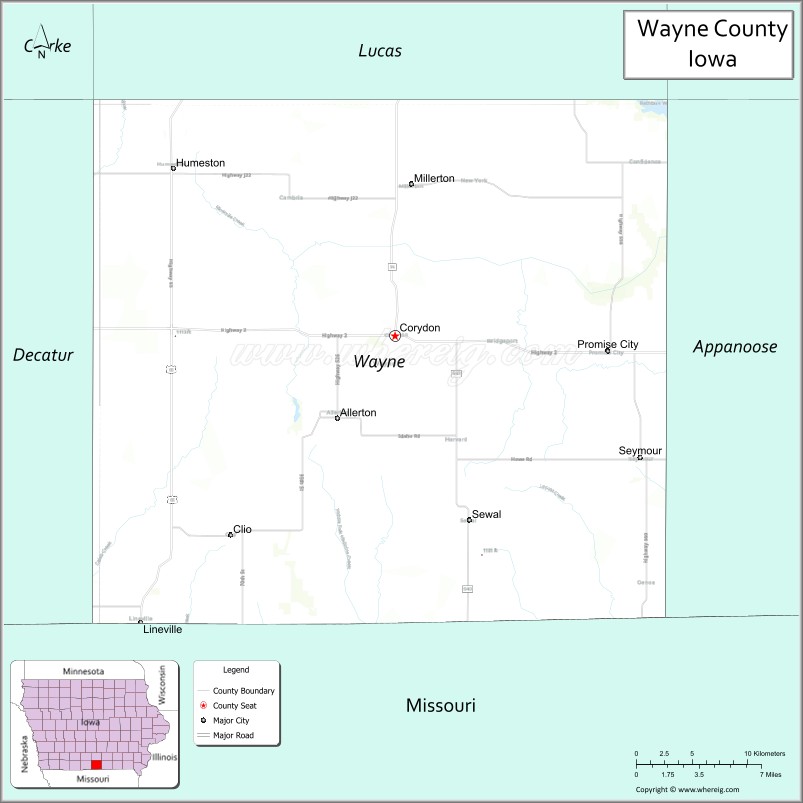 Map of Wayne County, Iowa