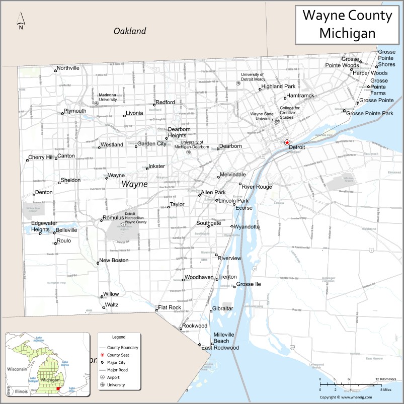 Map of Wayne County, Michigan