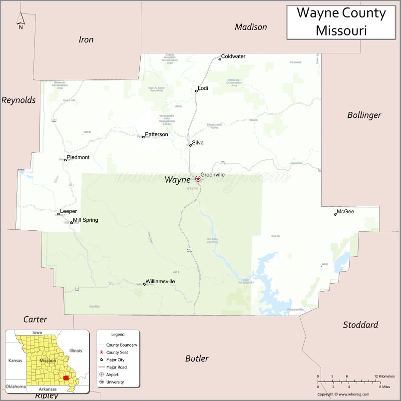 Map of Wayne County, Missouri