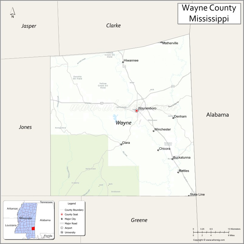 Map of Wayne County, Mississippi