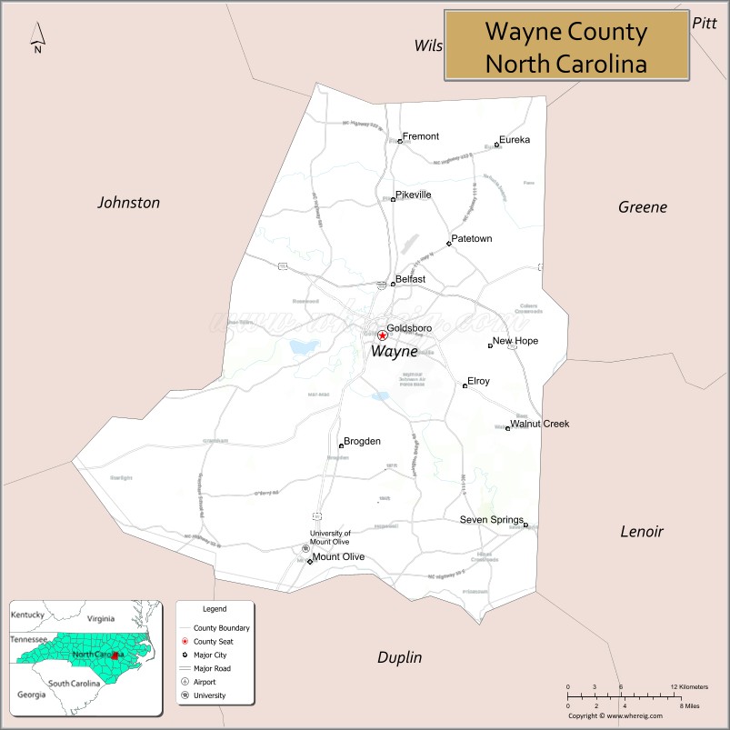 Map of Wayne County, North Carolina