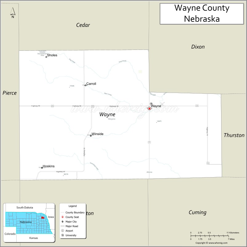 Map of Wayne County, Nebraska