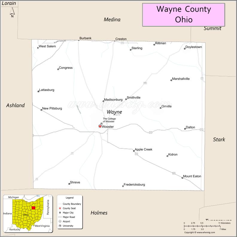 Map of Wayne County, Ohio