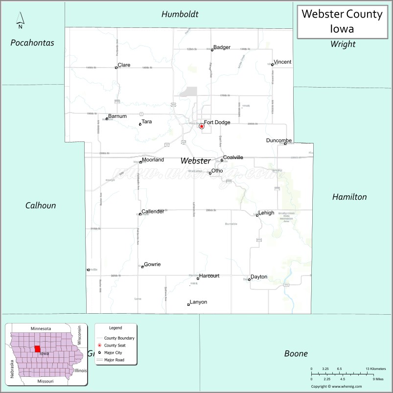 Map of Webster County, Iowa
