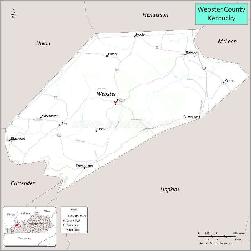 Map of Webster County, Kentucky